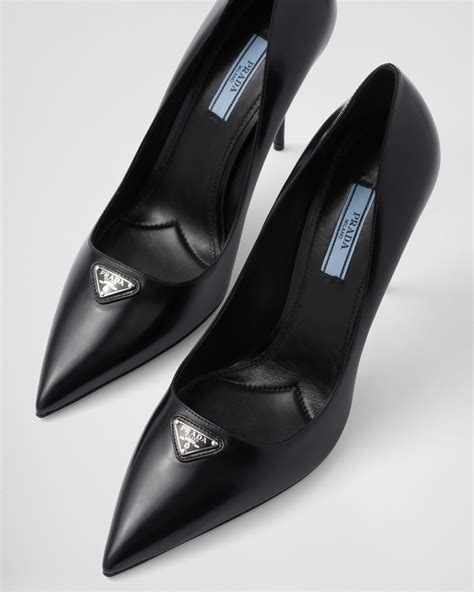 prada black pumps brown racing stripe|Black Brushed Leather Pumps .